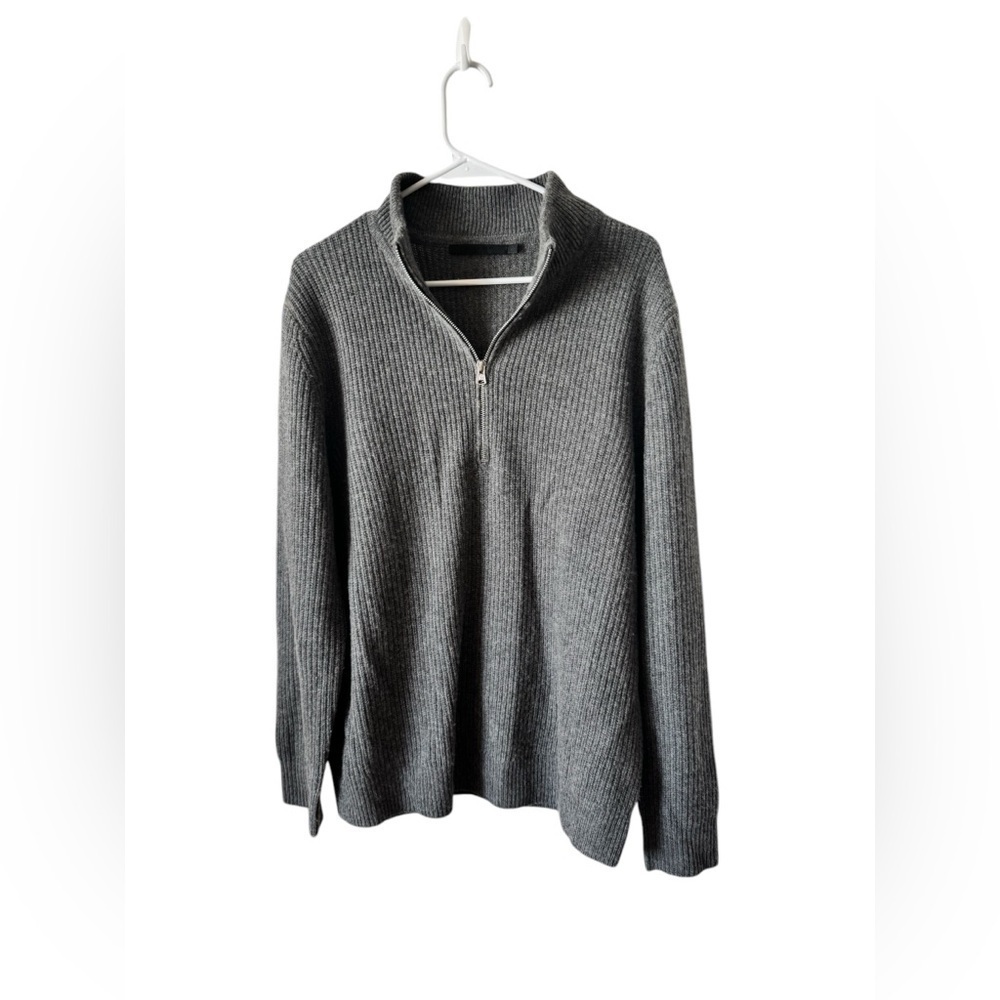 Jenni Kayne Wool Cashmere Ribbed Half Zip Sweater Grey L Pullover Mock
